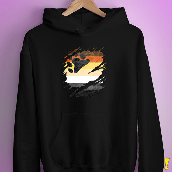 Bear Pride Flag Ripped Reveal Hoodie - Black